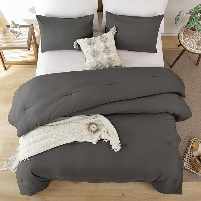 ROSGONIA King Size Comforter Set Charcoal Grey, All Season Bedding Lightweight - Image 5