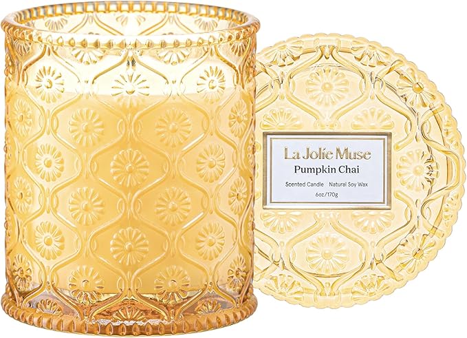 LA JOLIE MUSE Pumpkin Chai Candle – Pumpkin, Spicy Chai & Vanilla Scent | 6 oz by LaJol%C3%ADeMuse