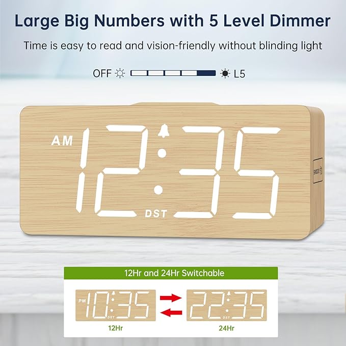 DreamSky Wooden Digital Alarm Clock - Image 4