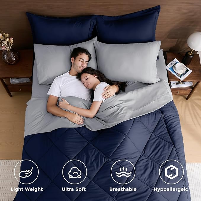 HEVUMYI Navy Blue & Grey California King Comforter Set - Image 2
