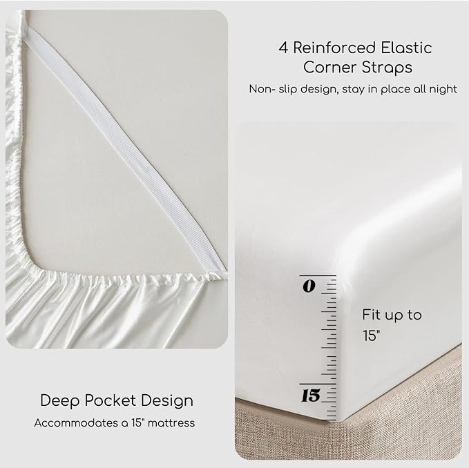 MR&HM Satin Bed Sheets, Queen Size Sheets Set - Image 4