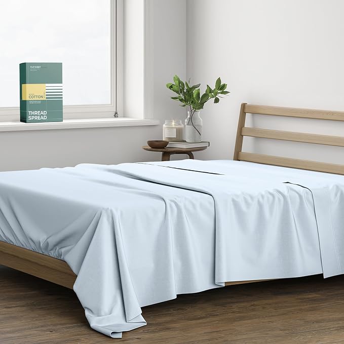 THREAD SPREAD 100% Organic Cotton Percale Flat Sheet California King Size by THREADSPREAD