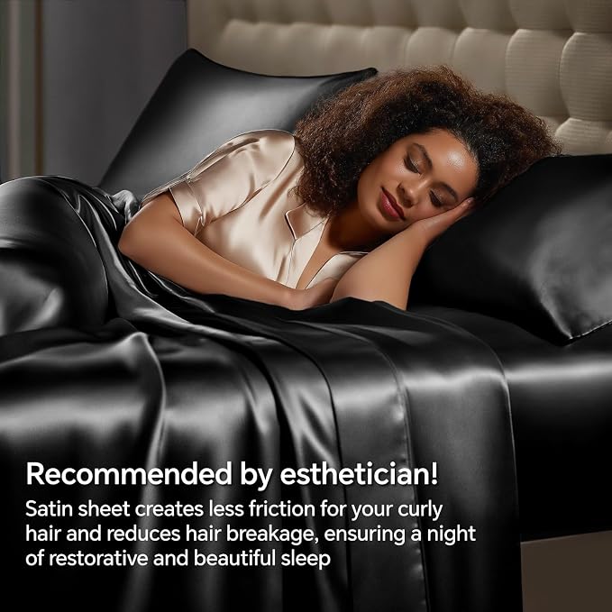 BEDELITE King Size Sheets Set, Luxury Soft Black Satin Sheets - Image 4