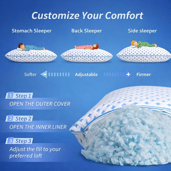 Queen Size Pillow 1 Pack for Sleeping, Cooling Adjustable Memory Foam Pillow - Image 7