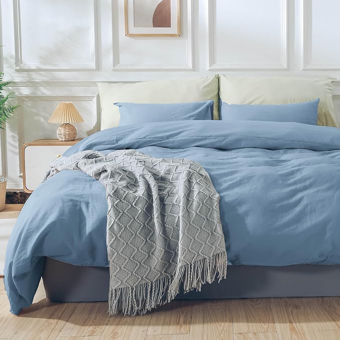 NEXHOME PRO Duvet Cover Set Kids Twin Size Linen Look Textured Organic Natural - Image 2