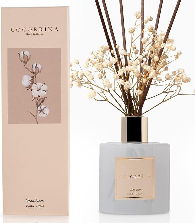 Cocorrína Reed Diffuser Set, Clean Linen 6.7 fl oz Scented Diffuser by COCORR%C3%8DNA