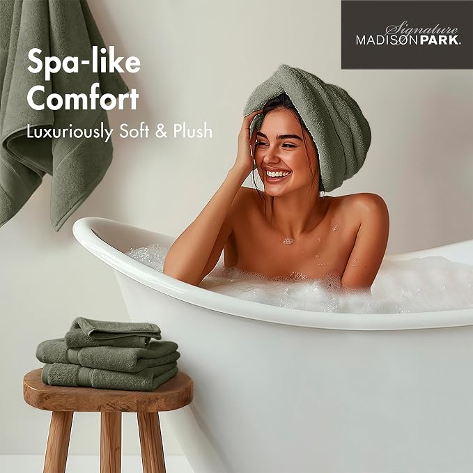 Madison Park 800GSM Bathroom Towel Set of 8 100% Cotton Bath Towel Set - Image 5