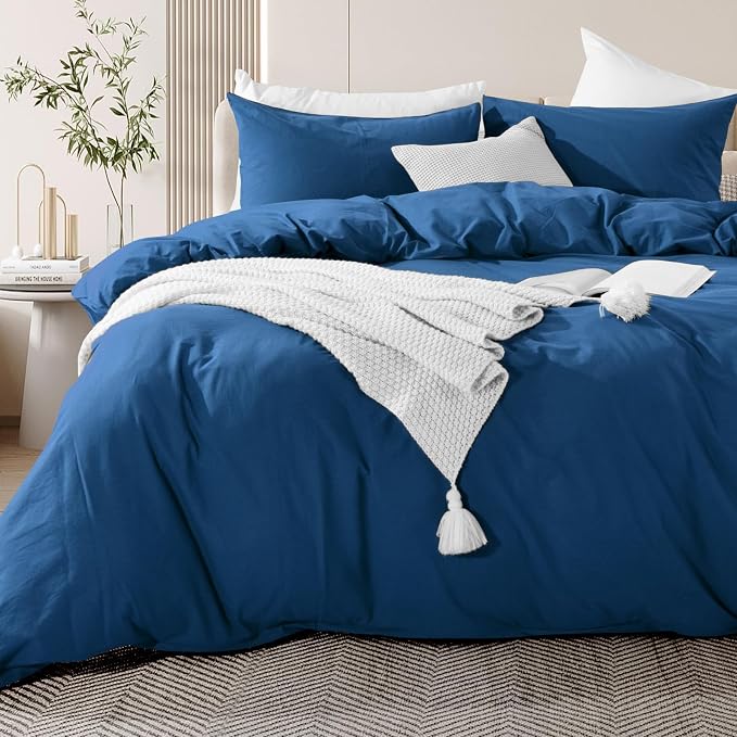 NEXHOME PRO 100% Washed Cotton Duvet Cover Super King 108"x98", Organic Natural - Image 3