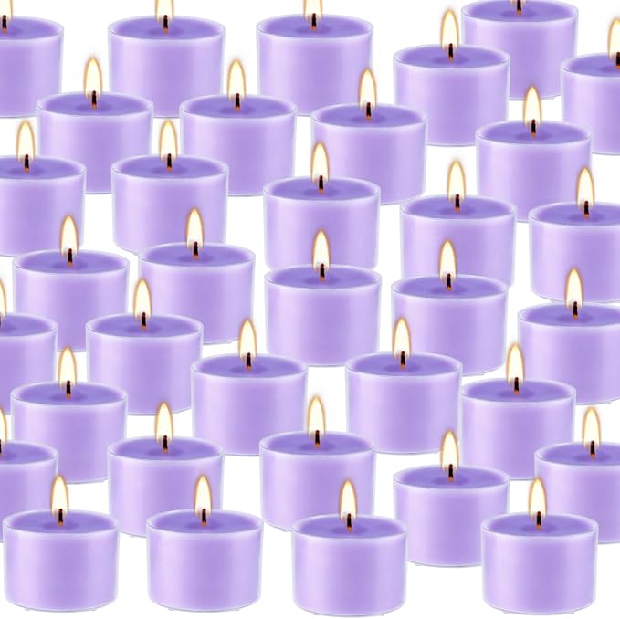 50 Pack Bulk Lavender Scented Tealight Candles in Clear Cup - Image 3