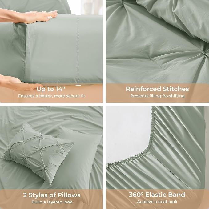 Sasttie King Size Comforter Set, 7-Piece Bed in a Bag, Pintuck Bedding Sets - Image 5