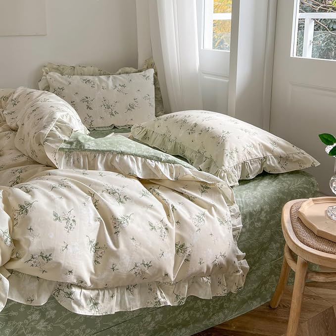 mixinni Reversible Green Floral Duvet Cover Set Twin XL Size - Image 4