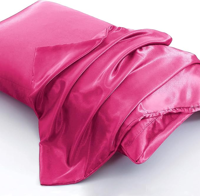 Aormenzy Satin Pillow Cases for Women Queen Size Set of 2, Hot Pink Satin - Image 5