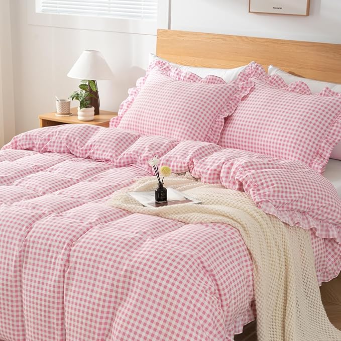 Gingham Duvet Cover Full Size, 3 Pieces Soft Breathable Microfiber Plaid - Image 5
