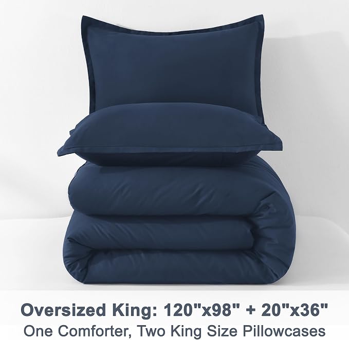 Litanika Navy Blue Comforters Oversized King Size, 3 Pieces Lightweight Solid - Image 9