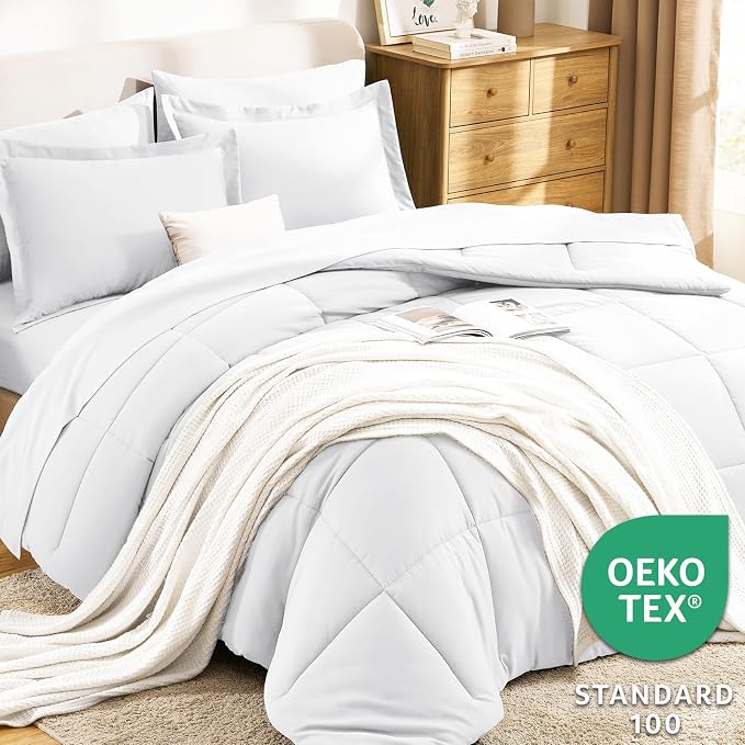 CozyLux Oversized Queen Comforter Sets White, 7 Pieces Bed in a Bag, 98x98 Box - Image 3