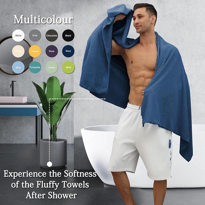 8-Piece Navy Bath Towels Set, 2 Oversized Large Bath Towels Sheet, 2 Hand - Image 5