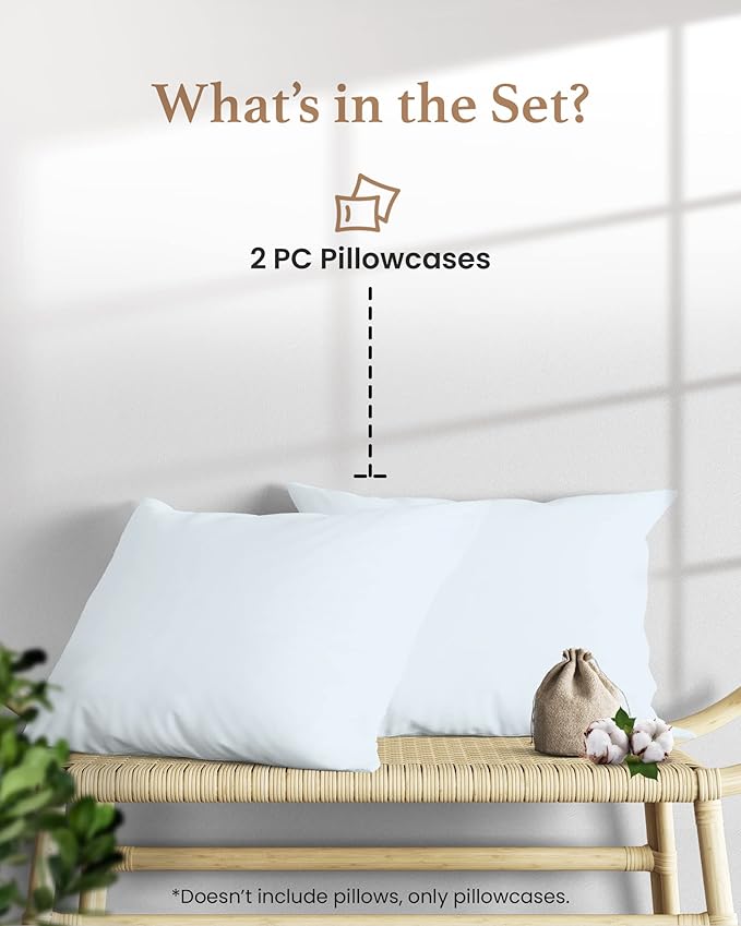 1000 TC Light Blue Standard Pillowcases Set of 2 100% Egyptian Cotton Pillow - Image 2