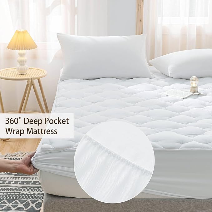 WhatsBedding Waterproof Mattress Pad Twin Size Cotton Top Down Alternative - Image 6