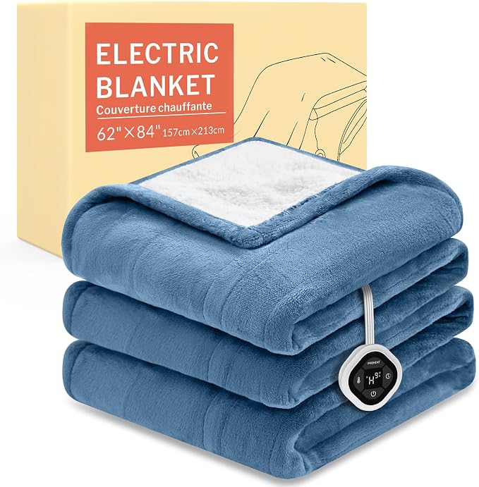 HOMLYNS LuxeHeat Heated Blanket Electric Blanket Twin Size, Soft Flannel Sherpa by HOMLYNS
