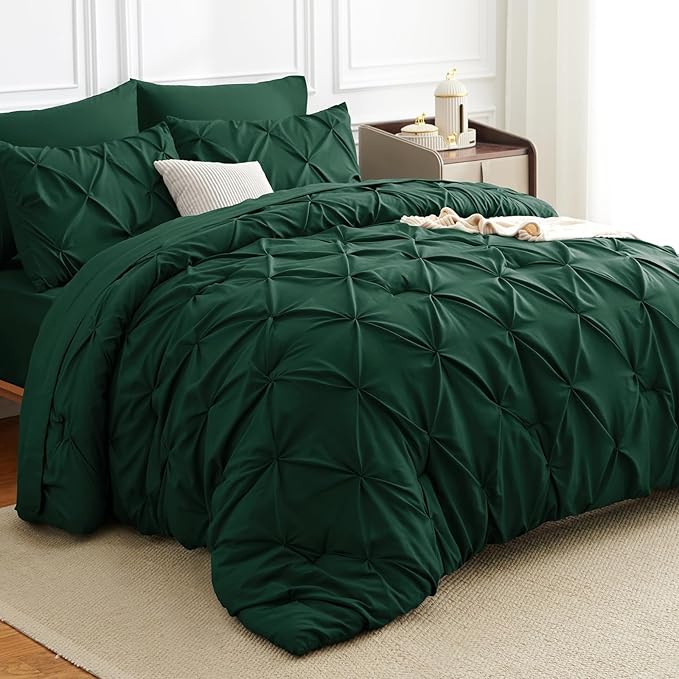 CozyLux Queen Comforter Set Emerald Green, 7 Pieces Pintuck Bed in A Bag - Image 4