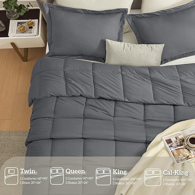 Homelike Moment California King Comforter Set Dark Grey, Lightweight Cal King - Image 5