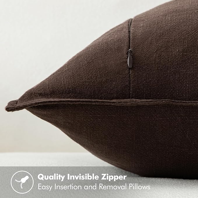 MIULEE Decorative Linen Euro Sham Pillow Covers 24x24 Dark Brown Boho Farmhouse - Image 3