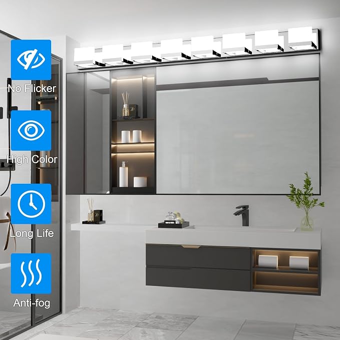 Tipace 8 Lights Modern LED Chrome Vanity Light - Image 5
