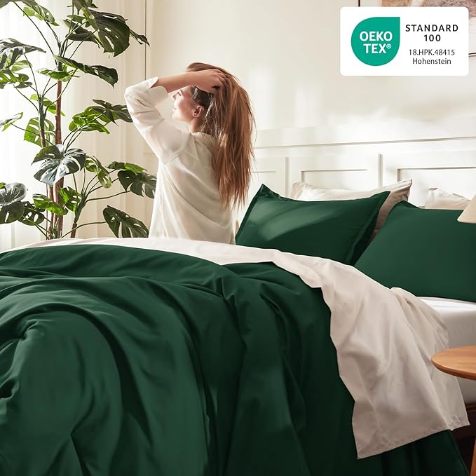 Litanika Dark Emerald Green Twin/Twin XL Comforter Set, 2 Pieces Solid Forest - Image 4