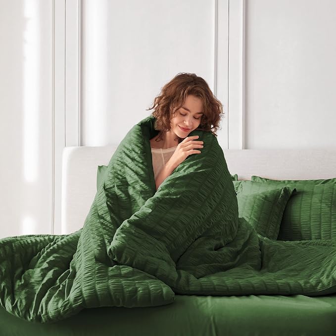 MUXHOMO 7 Pieces California King Comforter Set, Seersucker Bed in a Bag Cal - Image 8