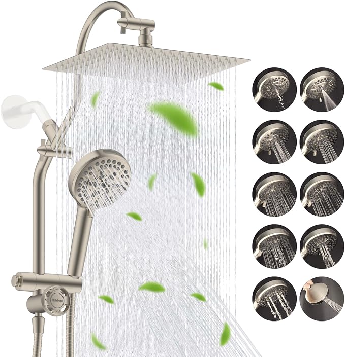 Hibbent cUPC Certified All Metal 12" Rainfall Showerhead Combo, High Pressure by Hibbent