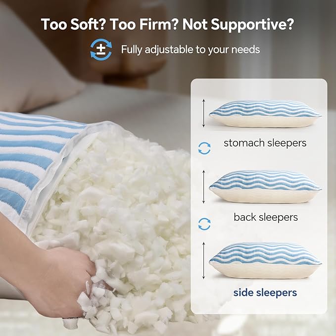 SLEEPDIARY Pillows Queen Size Set of 2 – Adjustable Shredded Memory Foam - Image 7