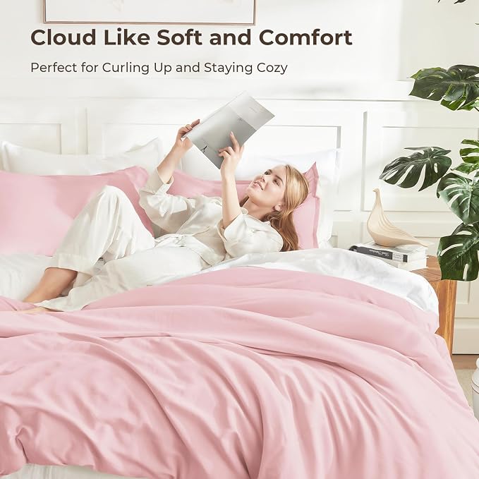 Litanika Pink Comforter Set Full Size, 3 Pieces Girls Women Cute Soft Solid - Image 2