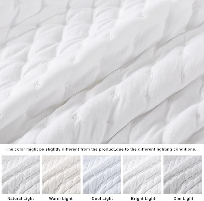 WDCOZY White Oversized King Quilt Set, California Cal King Rustic Bedspread - Image 2