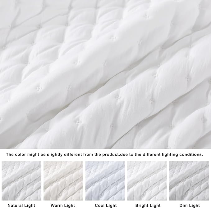 WDCOZY White Cloud Quilt Set Twin Size, Lightweight Soft Cross Stitch Bedspread - Image 2