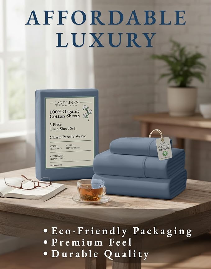 LANE LINEN 100% Organic Cotton Twin Bed Sheet Set, Luxury Hotel Style Fade - Image 8