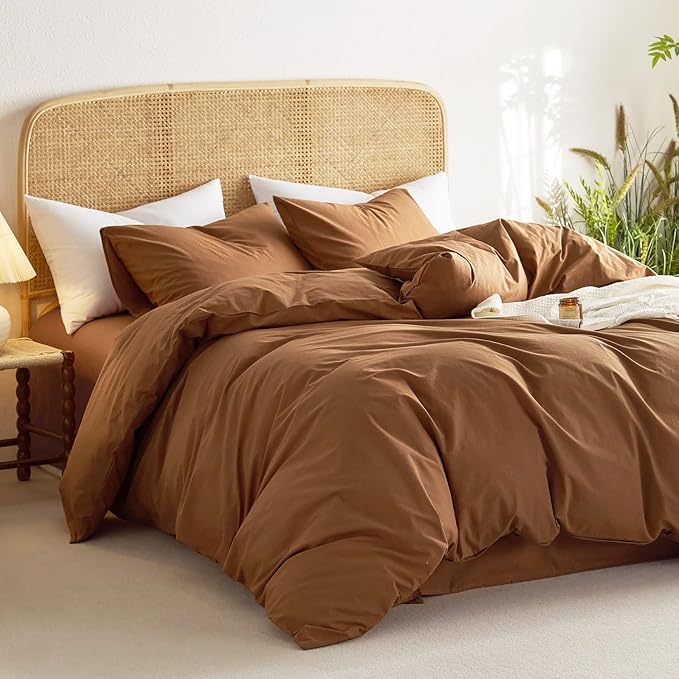 Wake In Cloud - Cotton Duvet Cover Set, King Size, Caramel Terracotta, 100% - Image 3