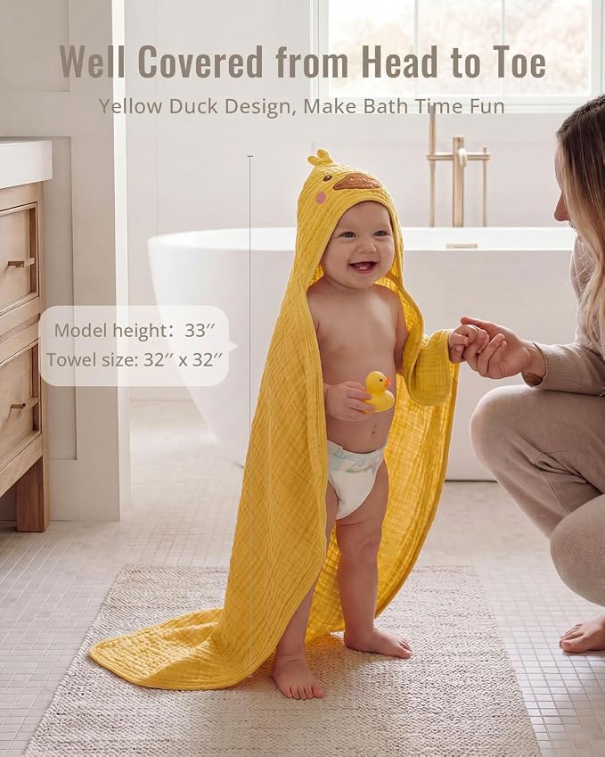 Blissful Diary Muslin Baby Hooded Towel 1 Pack, Soft & Absorbent Bath Towel - Image 5