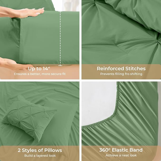 Sasttie California King Comforter Set, 7-Piece Bed in a Bag, Pintuck Bedding - Image 5