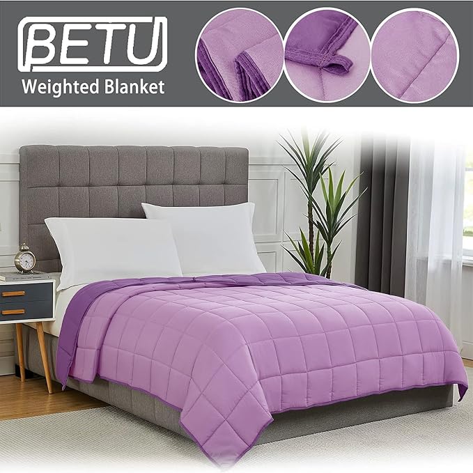 Purple Weighted Blanket for Adults 15lbs, Queen Size Cooling Heavy Throw - Image 4