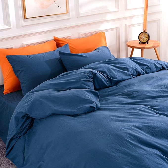 NEXHOME PRO Duvet Cover Set 100% Washed Cotton Oversized King 120"x98" Linen - Image 3
