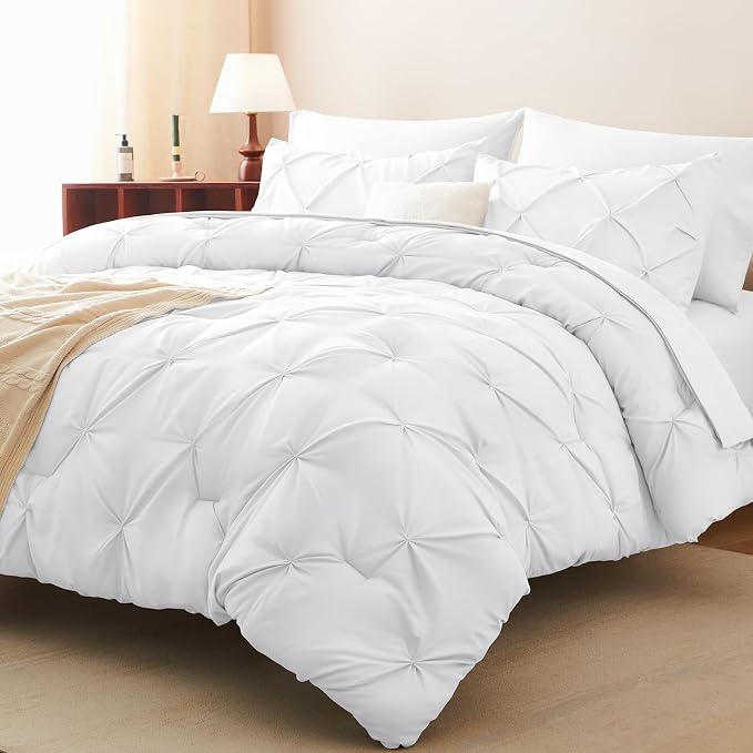 CozyLux Twin XL Comforter Set White, 5 Pieces Twin Extra Long Pintuck Bed in A - Image 7