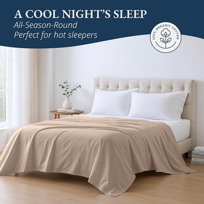 Lane Linen 100% Organic Cotton Queen Size Flat Sheet Only - Image 4