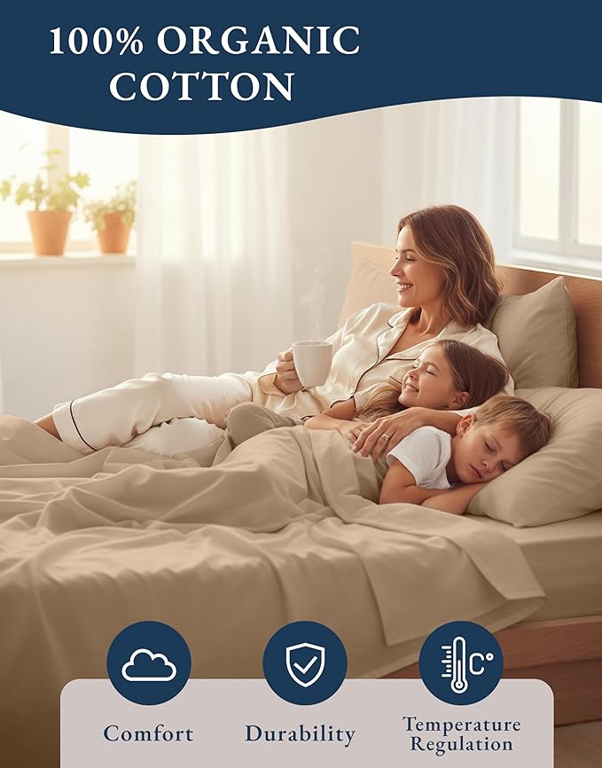 LANE LINEN 100% Organic Cotton Sheets Set Pure Long- Staple Percale Weave - Image 6