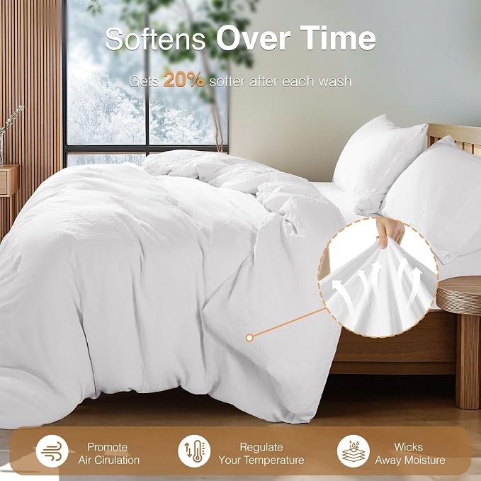SONORO KATE 100% French Linen Duvet Cover Queen Size, Soft Breathable - Image 5
