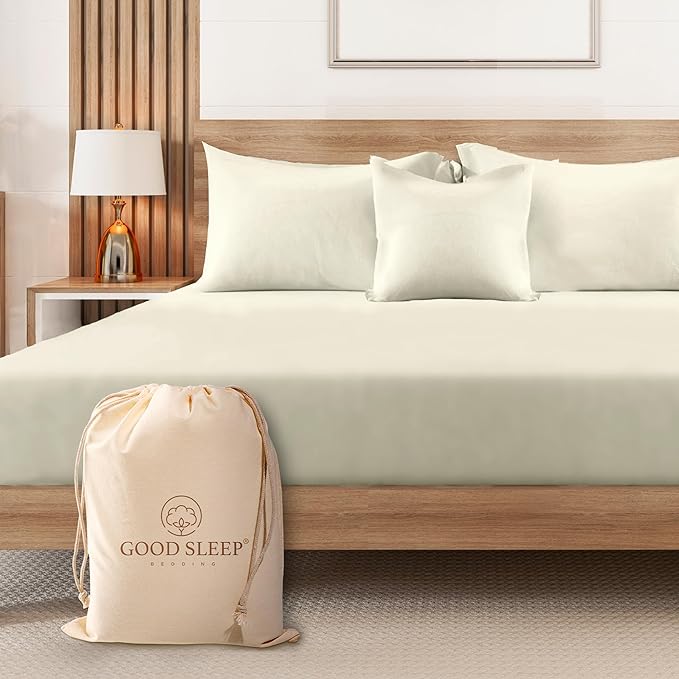 1000 Thread Count Ivory Full Fitted Sheet 16” Deep Pocket Full Fitted Sheet Only by GoodSleepBedding