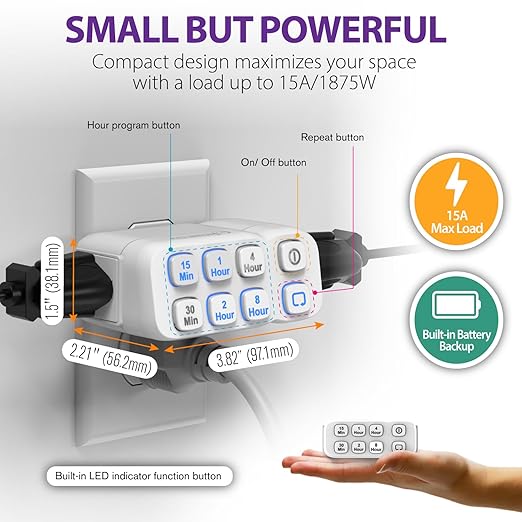 Fosmon Countdown Plug-in Timer Dual Outlet, Indoor Light Timer - Image 2