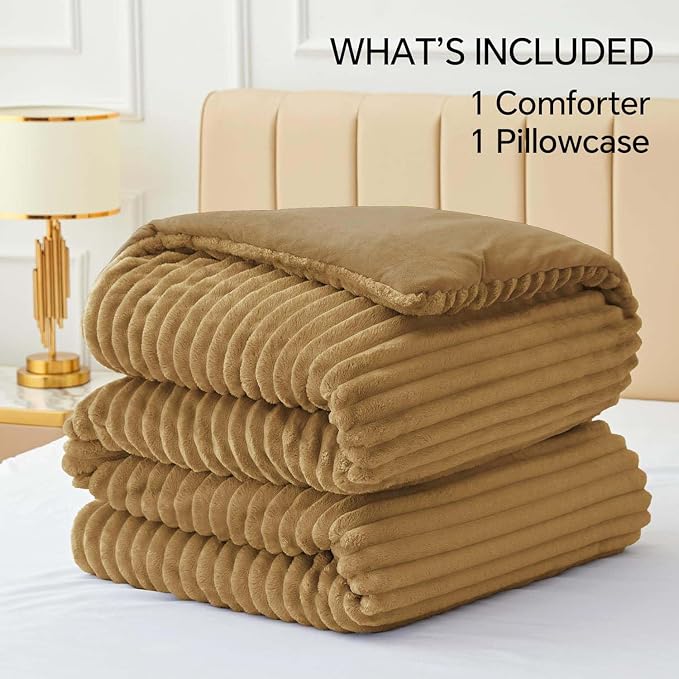 BEDELITE Fleece Twin Comforter Set -Super Soft & Warm Fluffy Brown Bedding - Image 7