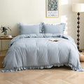 Silnuo Light Blue/White Plaid Ruffle Duvet Cover Set Twin Size, 100% Washed by Silnuo
