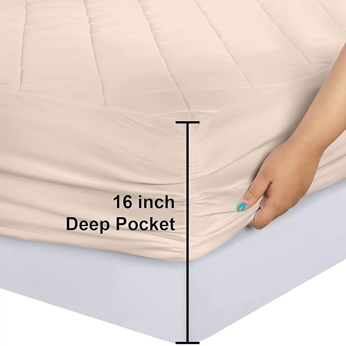 Utopia Bedding Quilted Fitted Mattress Pad, King Size, Elastic Fitted Mattress - Image 3