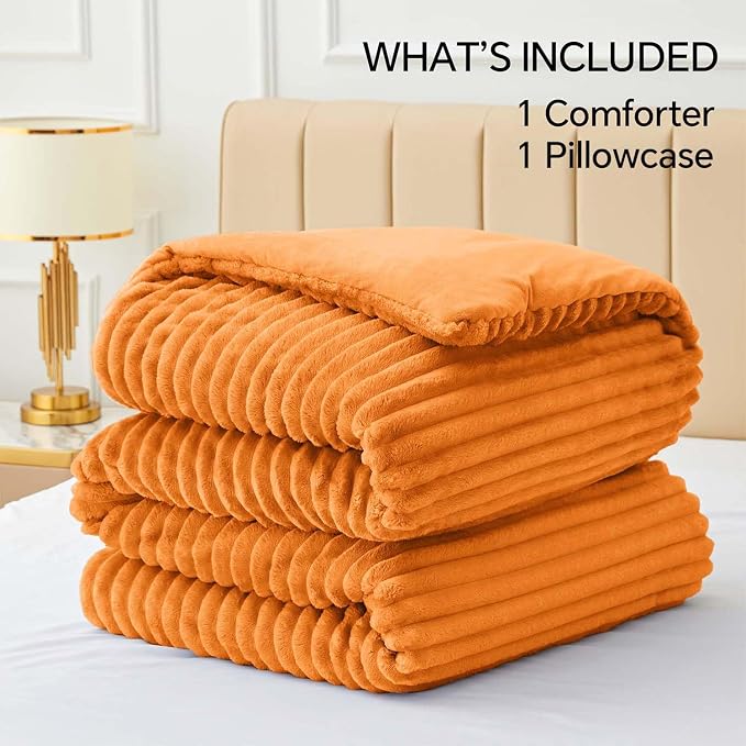 BEDELITE Fleece Twin Comforter Set -Super Soft & Warm Fluffy Burnt Orange - Image 7